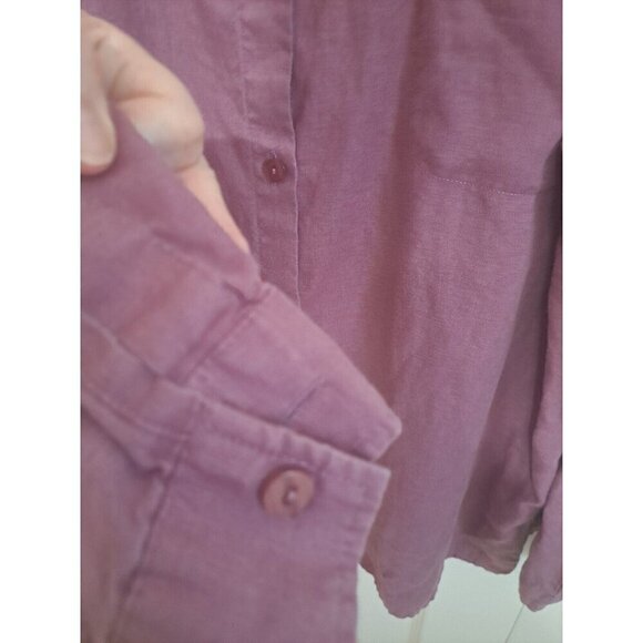 Chadwick's Women's 16 Dark Mauve Long Sleeve Linen Button-Up Breast Pocket Shirt - Picture 5 of 7